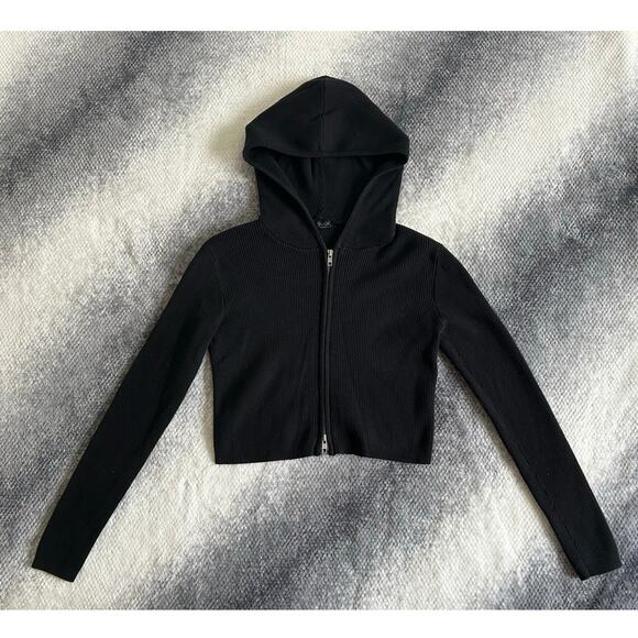 John Galt Jackets & Blazers - John Galt Brandy Melville Sweater Black Zip Up Hoodie Ribbed Cropped Size Small